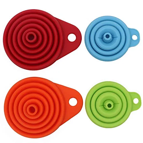 KongNai Silicone Collapsible Funnel Set of 4, Small and Large, Kitchen Gadgets Accessories Foldable Funnel for Water Bottle Liquid Transfer Food Grade (L, S 4 Pack)