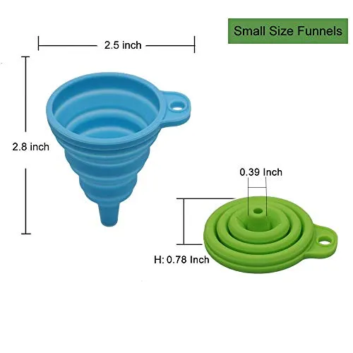 KongNai Silicone Collapsible Funnel Set of 4, Small and Large, Kitchen Gadgets Accessories Foldable Funnel for Water Bottle Liquid Transfer Food Grade (L, S 4 Pack)
