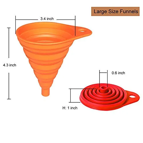 KongNai Silicone Collapsible Funnel Set of 4, Small and Large, Kitchen Gadgets Accessories Foldable Funnel for Water Bottle Liquid Transfer Food Grade (L, S 4 Pack)