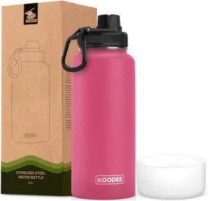 koodee Insulated Water Bottle, 32oz Stainless Steel Double Wall Vacuum Wide Mouth Sport Bottle with Leakproof Spout Lid (Canyon Red)