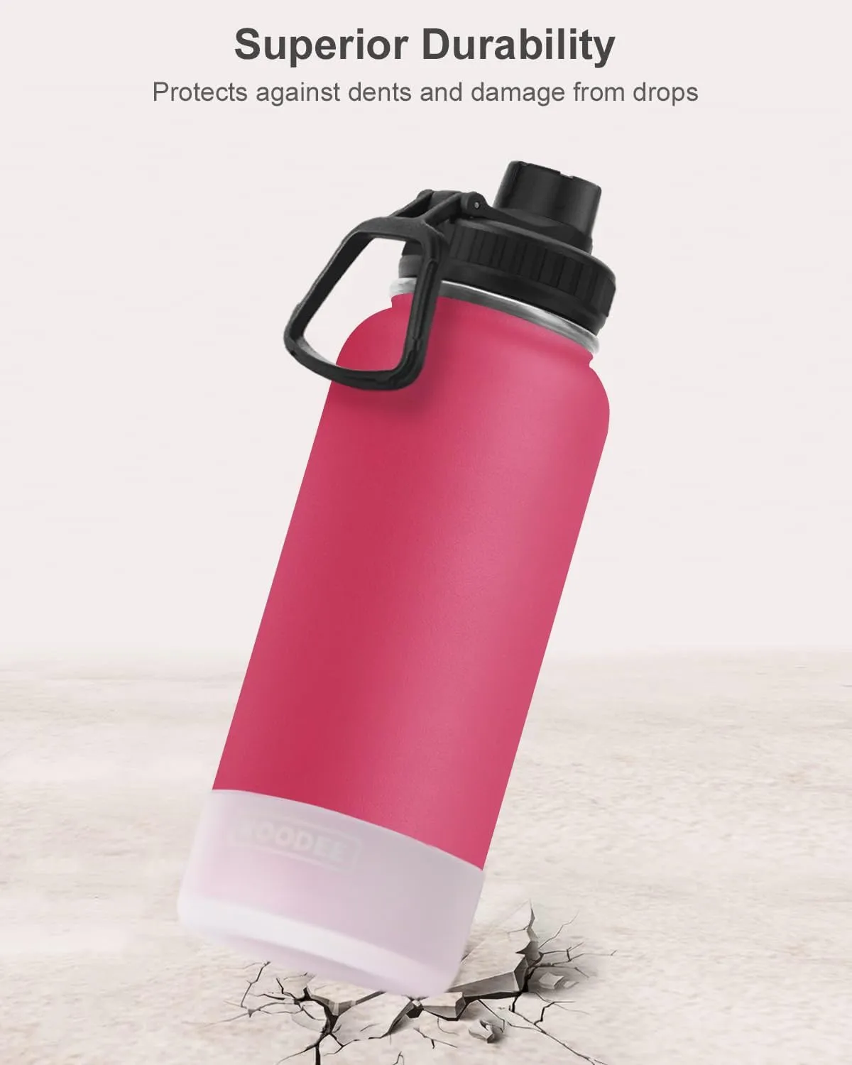 koodee Insulated Water Bottle, 32oz Stainless Steel Double Wall Vacuum Wide Mouth Sport Bottle with Leakproof Spout Lid (Canyon Red)