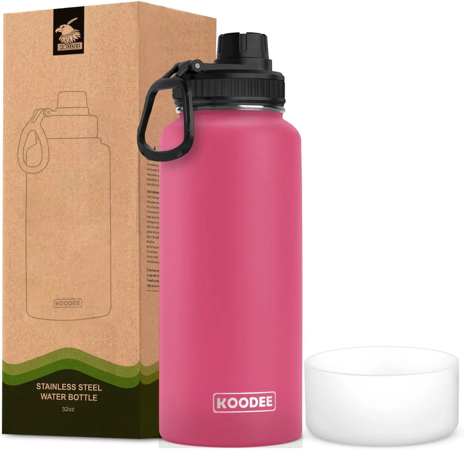 koodee Insulated Water Bottle, 32oz Stainless Steel Double Wall Vacuum Wide Mouth Sport Bottle with Leakproof Spout Lid (Canyon Red)