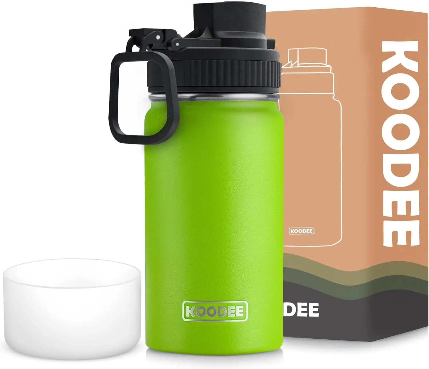 koodee Small Water Bottle with Straw-12 oz Stainless Steel Double Wall Vacuum Insulated Water Bottle for School - Leakproof and BPA Free（Apple Green）