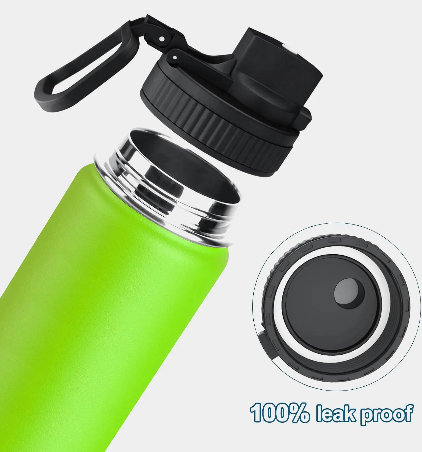 koodee Small Water Bottle with Straw-12 oz Stainless Steel Double Wall Vacuum Insulated Water Bottle for School - Leakproof and BPA Free（Apple Green）