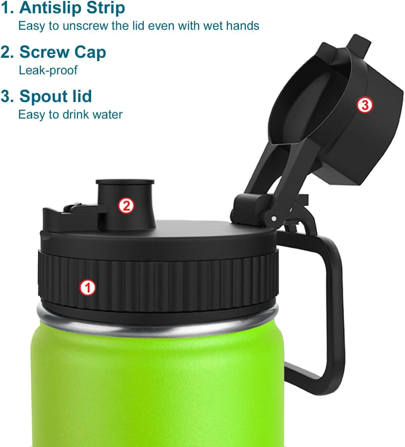 koodee Small Water Bottle with Straw-12 oz Stainless Steel Double Wall Vacuum Insulated Water Bottle for School - Leakproof and BPA Free（Apple Green）