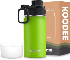 koodee Small Water Bottle with Straw-12 oz Stainless Steel Double Wall Vacuum Insulated Water Bottle for School - Leakproof and BPA Free（Apple Green）