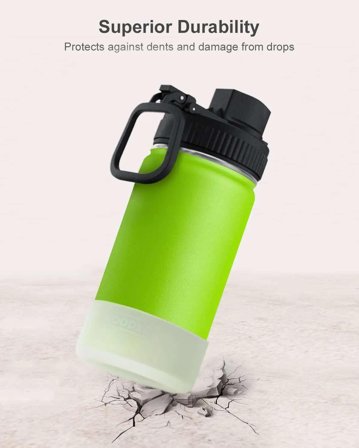 koodee Small Water Bottle with Straw-12 oz Stainless Steel Double Wall Vacuum Insulated Water Bottle for School - Leakproof and BPA Free（Apple Green）