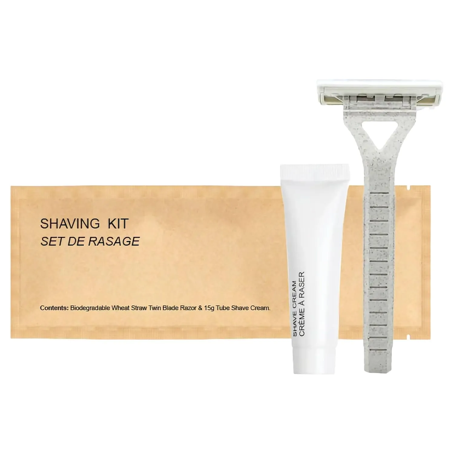 Kraft Paper Shave Kit - Bulk Homeless Care Package - Dual Blade Safety Razor and Shave Cream Set (50 Pack)