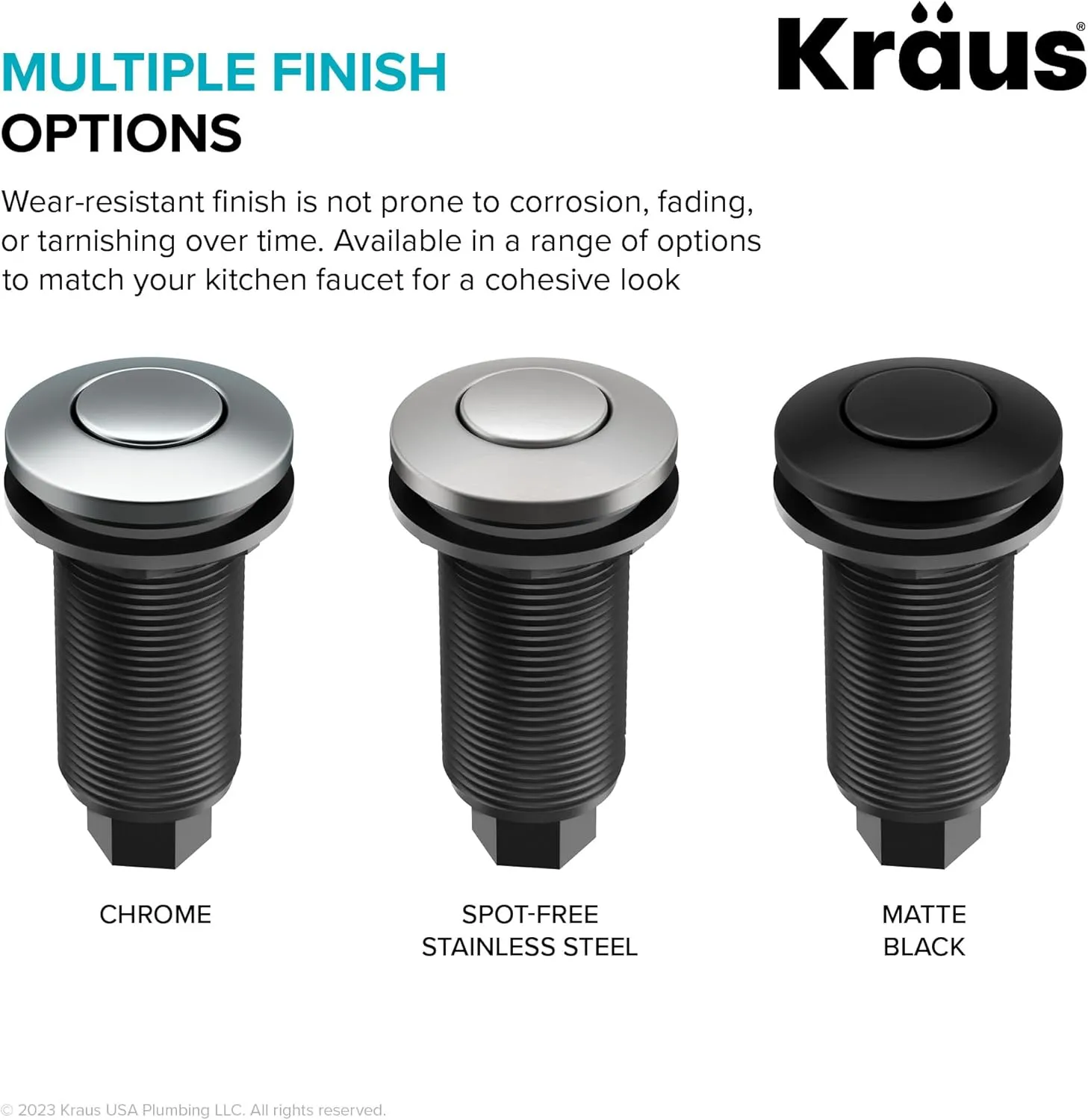 KRAUS Garbage Disposal Air Switch Kit in Spot-Free Stainless Steel with Push Button, AC Adapter, Power Cord, and Air Tube Included, KWDA-100SFS
