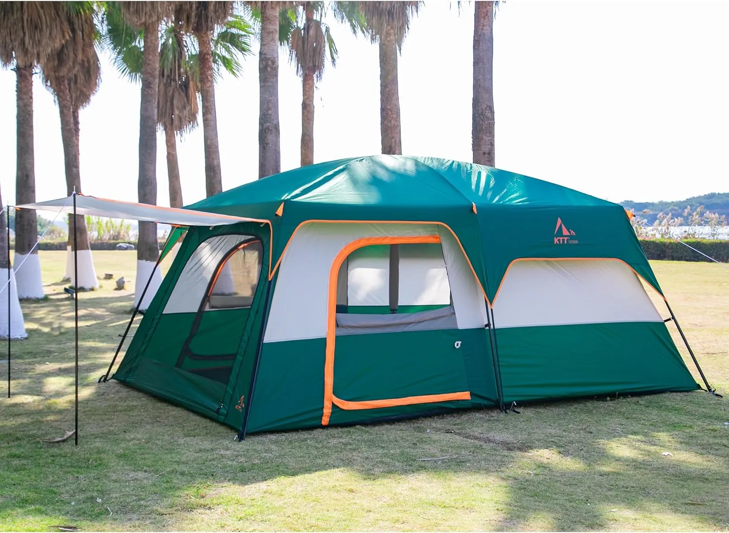 KTT Extra Large Tent 10-12-14 Person(B),Family Cabin Tents,2 Rooms,3 Doors and 3 Windows with Mesh,Straight Wall,Waterproof,Double Layer,Big Tent for Outdoor,Picnic,Camping,Family Gathering