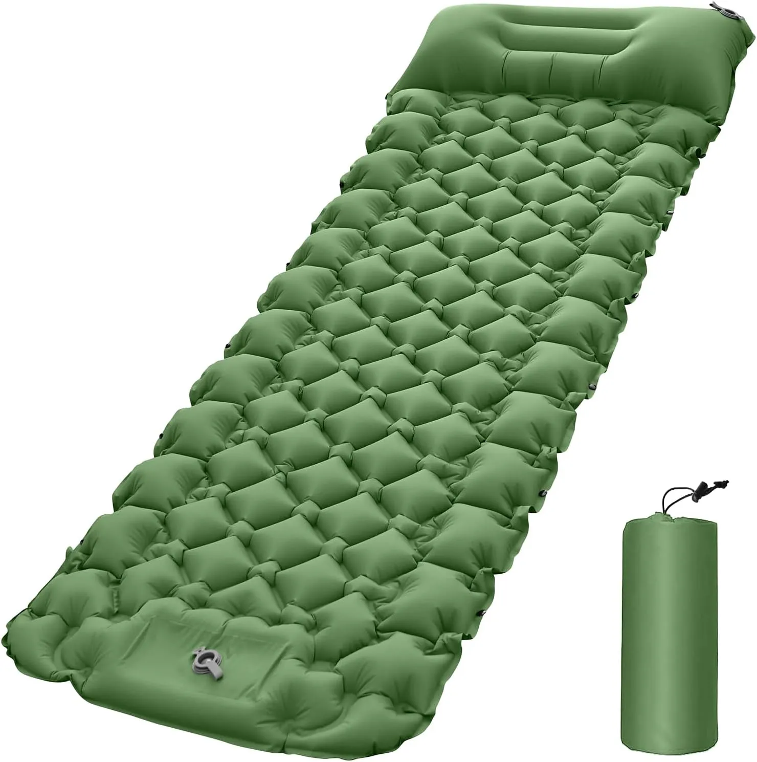 LANRU Lightweight Camping Mat with Air Pillow Portable Air Mattress Waterproof Backpacking Sleeping Pad, Green