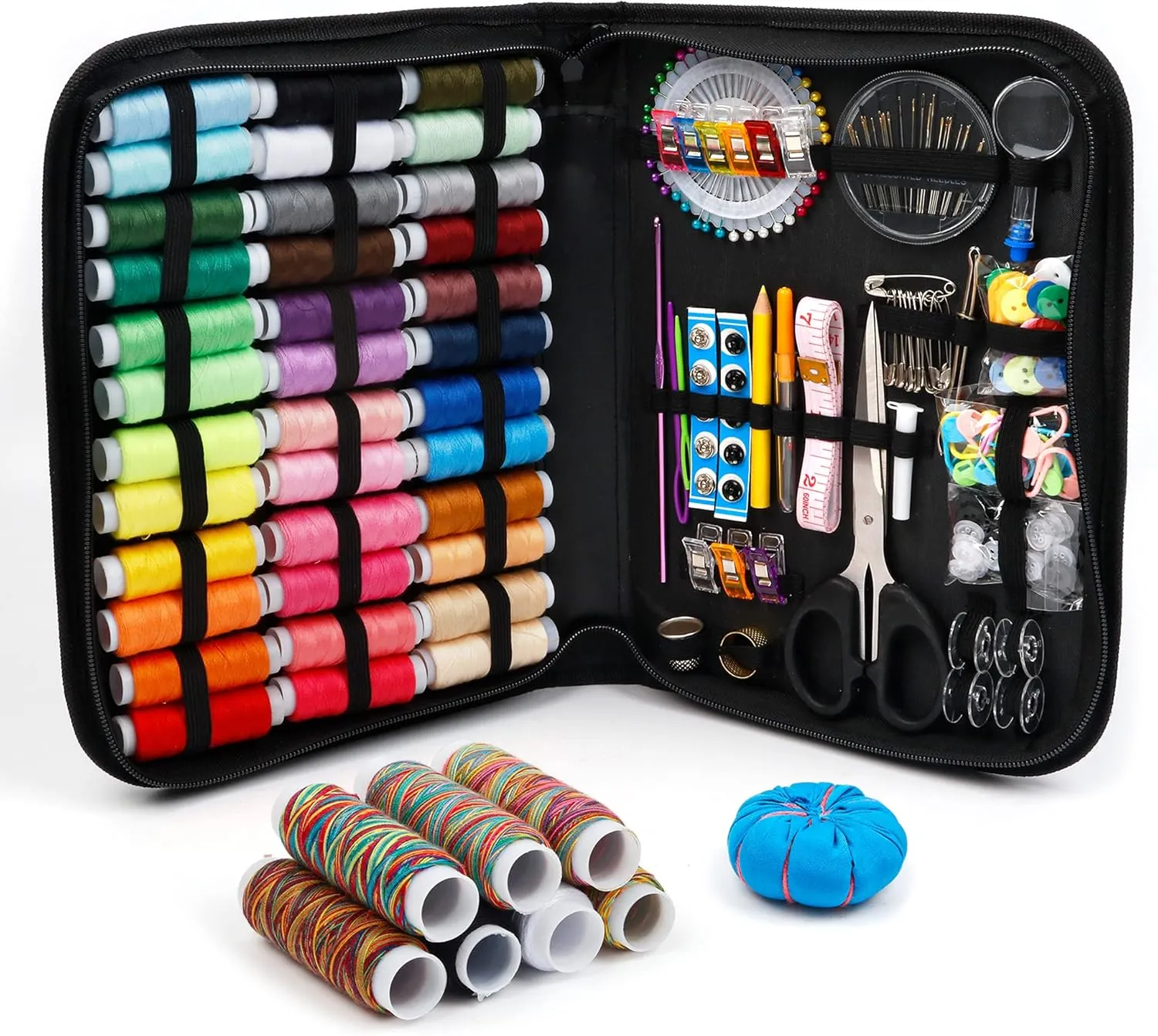 Large Sewing KIT, 226 PCS Premium Sewing Supplies with 43 XL Thread Spools, Leather Case, Scissors, Thread, Needles and Accessories, Sewing Set for Adults, Emergency, and Home by Inscraft