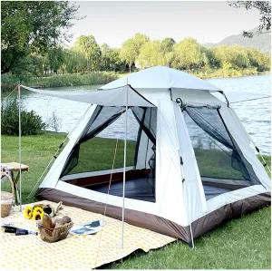 Large Tents for Camping for Family 4 People Insect-Proof,Double Doors and Four Windows Pop Up Tents for Adults Firm and Stable Blackout Tents for Camping, Hiking, Mountaineering