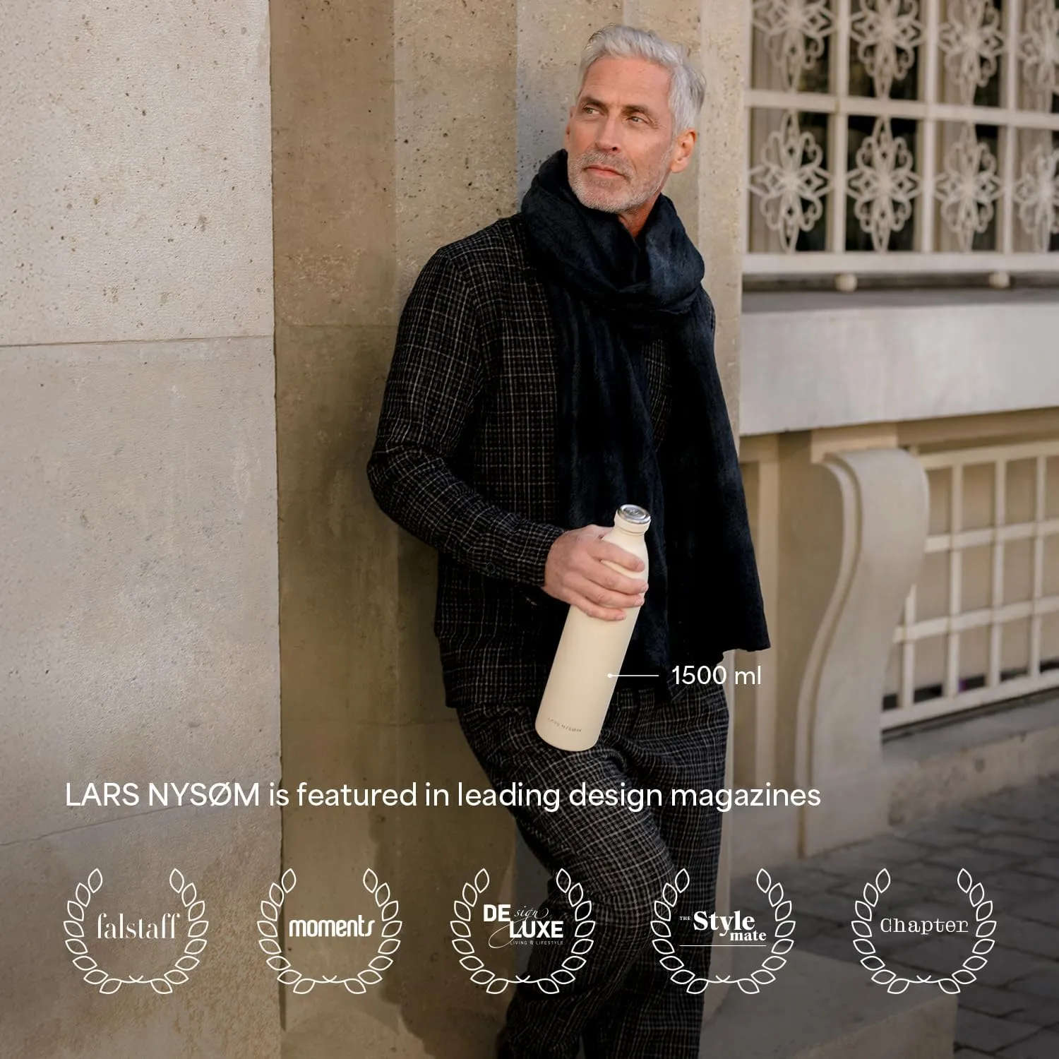 LARS NYSØM Stainless Steel Insulated Water Bottle 12oz 17oz 25oz 34oz 51oz | Insulated Thermo Flask for Hot and Cold Beverages | Leakproof Drinking Bottle (Almond Beige, 33.9oz)