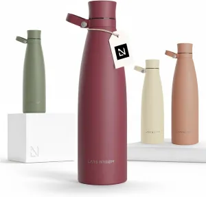 LARS NYSØM Stainless Steel Insulated Water Bottle 25oz 34oz | Insulated Thermo Flask for Hot and Cold Beverages | Leakproof Drinking Bottle (Berry Red, 33.9oz)
