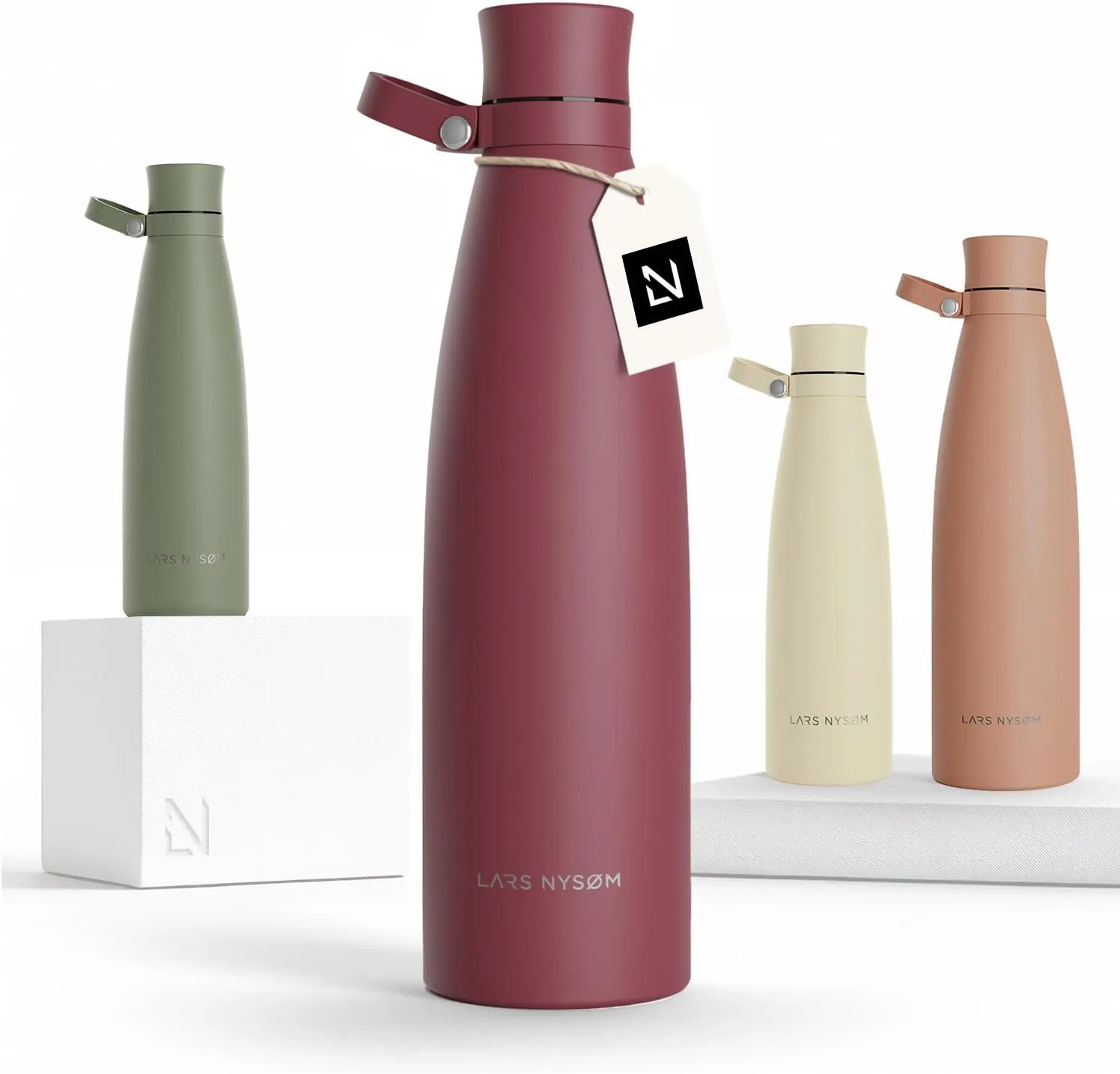 LARS NYSØM Stainless Steel Insulated Water Bottle 25oz 34oz | Insulated Thermo Flask for Hot and Cold Beverages | Leakproof Drinking Bottle (Berry Red, 33.9oz)