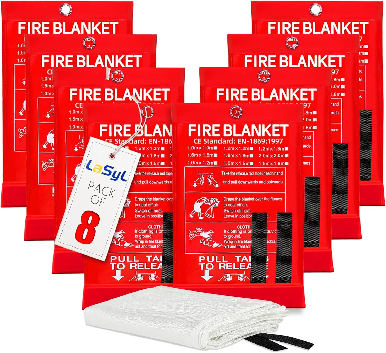 LaSyL Fire Blanket Emergency for Home, 40" x 40"(Pack of 8), Fire Supression Blanket Good for Home Safety, Kitchen, and Camping,Hurricane Preparedness Items