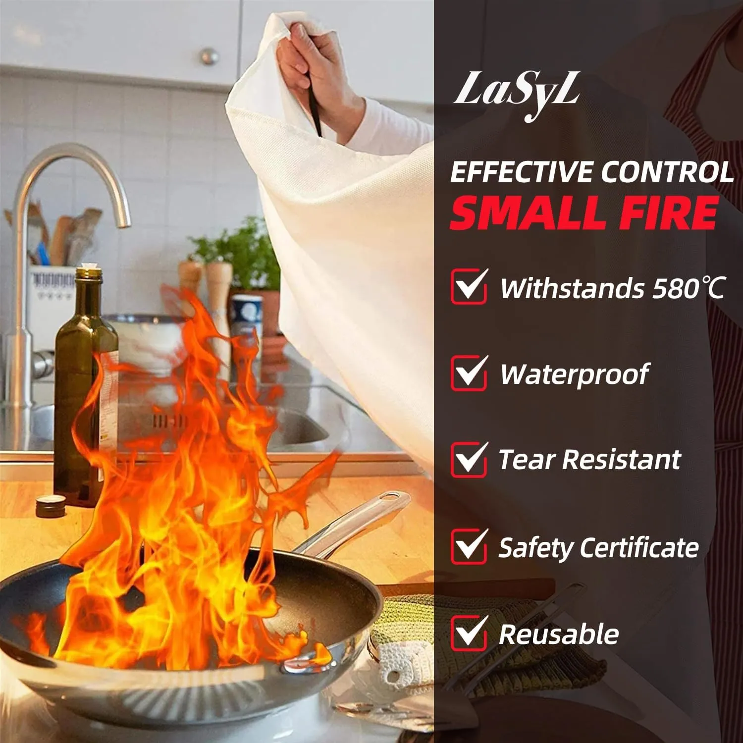 LaSyL Fire Blanket Emergency for Home, 40" x 40"(Pack of 8), Fire Supression Blanket Good for Home Safety, Kitchen, and Camping,Hurricane Preparedness Items