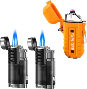LcFun Black Torch Lighter 2 Pack and Orange Waterproof Lighter 1 Pack