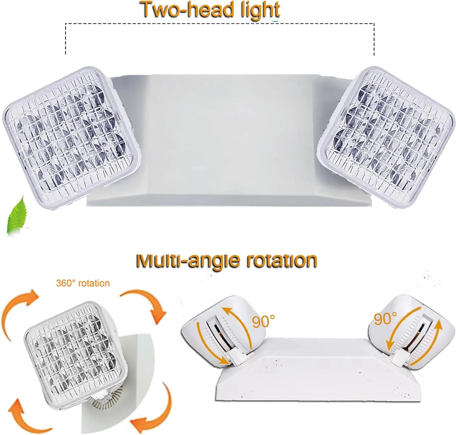 LED Emergency Light Fixture - Commercial & Exit Sign Lights with Battery Backup (Square 2 Head) - Adjustable for Home & Business - AC 110-277V - White - 10 Pack