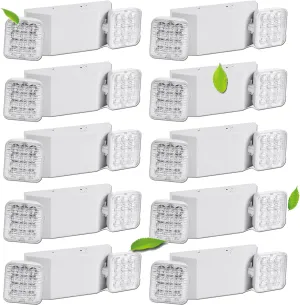 LED Emergency Light Fixture - Commercial & Exit Sign Lights with Battery Backup (Square 2 Head) - Adjustable for Home & Business - AC 110-277V - White - 10 Pack