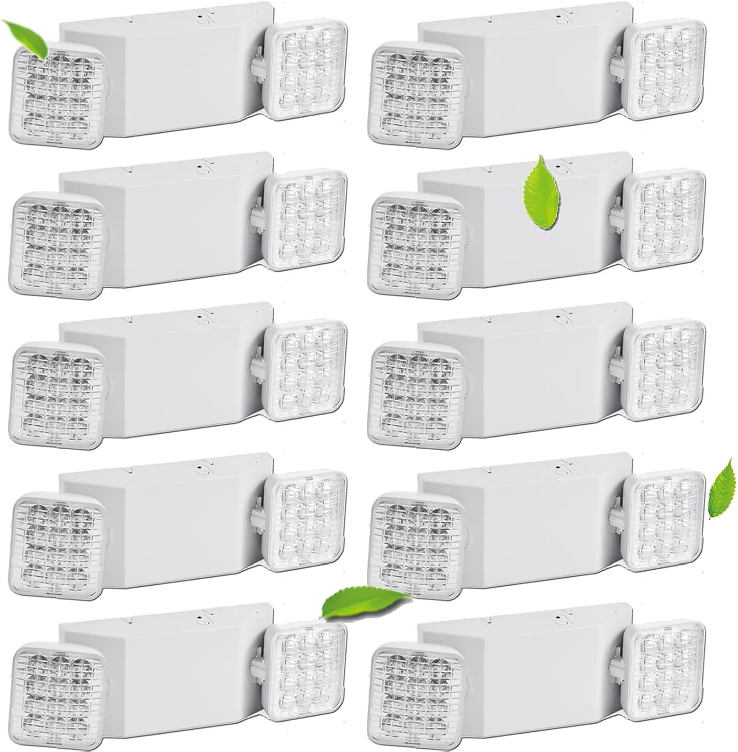 LED Emergency Light Fixture - Commercial & Exit Sign Lights with Battery Backup (Square 2 Head) - Adjustable for Home & Business - AC 110-277V - White - 10 Pack
