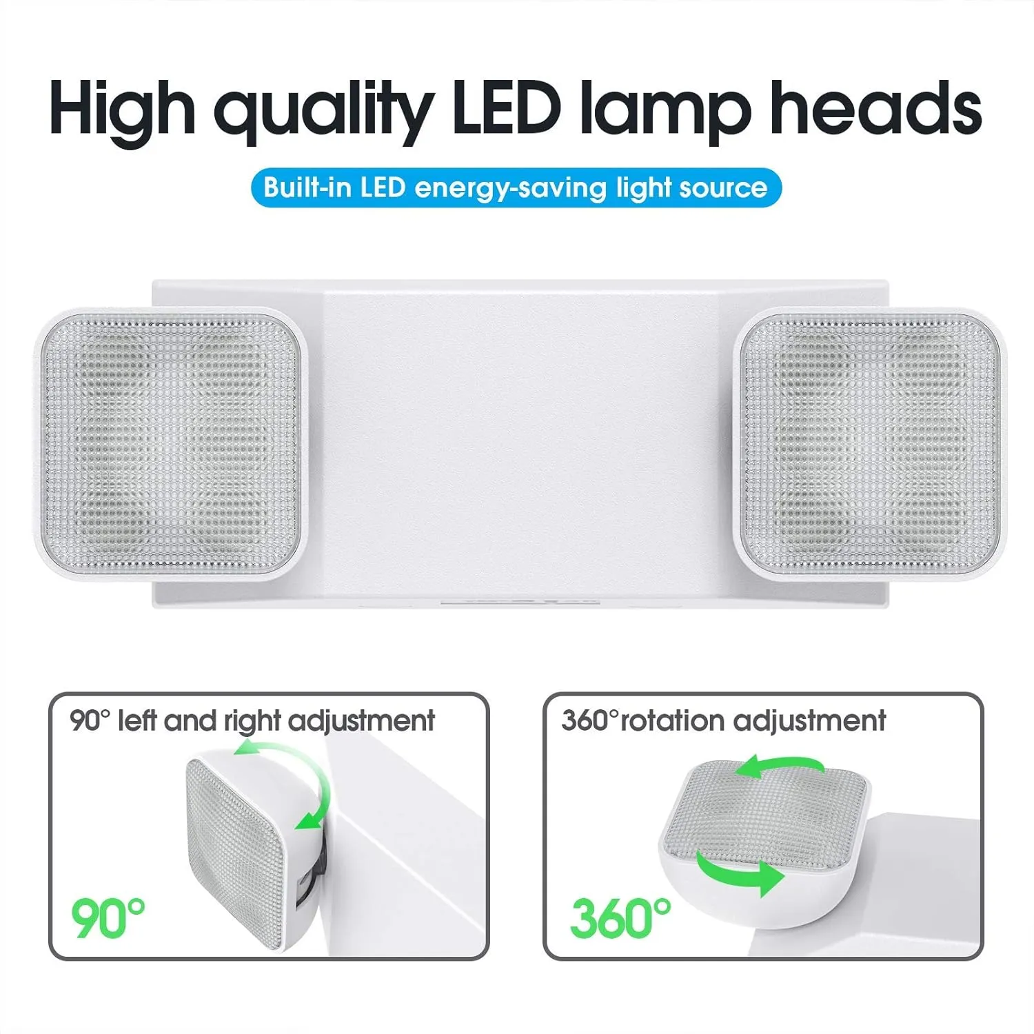 Led Emergency Light with Two Adjustable Head Integrated Commercial Emergency Lighting Battery Backup exit Light, Contractor Select, AC 120/277V (6 Pack)