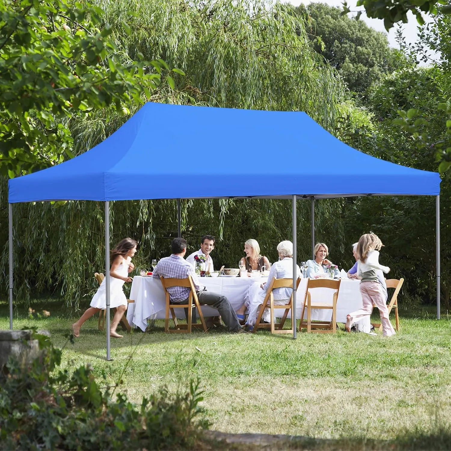 LEISURELIFE Outdoor Pop Up 10'x20' Canopy Tent with Sidewall - Folding Commercial Gazebo Party Tent Blue Red White with Wheeled Carry Bag (No Sidewalls, Blue)