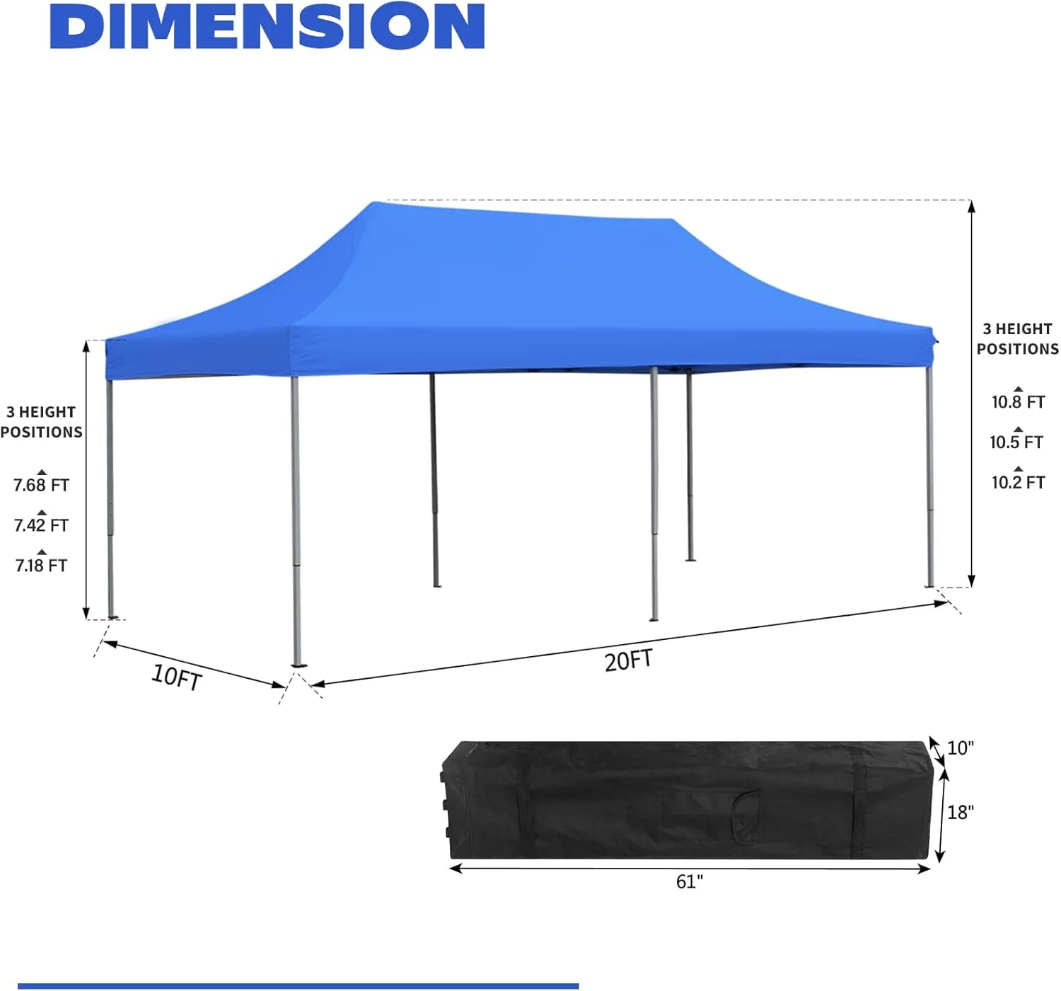 LEISURELIFE Outdoor Pop Up 10'x20' Canopy Tent with Sidewall - Folding Commercial Gazebo Party Tent Blue Red White with Wheeled Carry Bag (No Sidewalls, Blue)