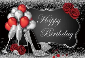 Leowefowa 3x2m Birthday Backdrop Rose High Heels Champagne Sequins Quinceanera Birthday Photography Background for Girl Lady Birthday Party Decor Kids Adult Photo Shoot Studio Props Backdrops