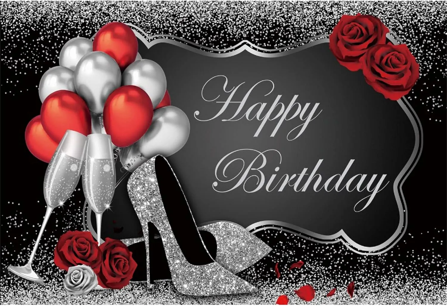 Leowefowa 3x2m Birthday Backdrop Rose High Heels Champagne Sequins Quinceanera Birthday Photography Background for Girl Lady Birthday Party Decor Kids Adult Photo Shoot Studio Props Backdrops