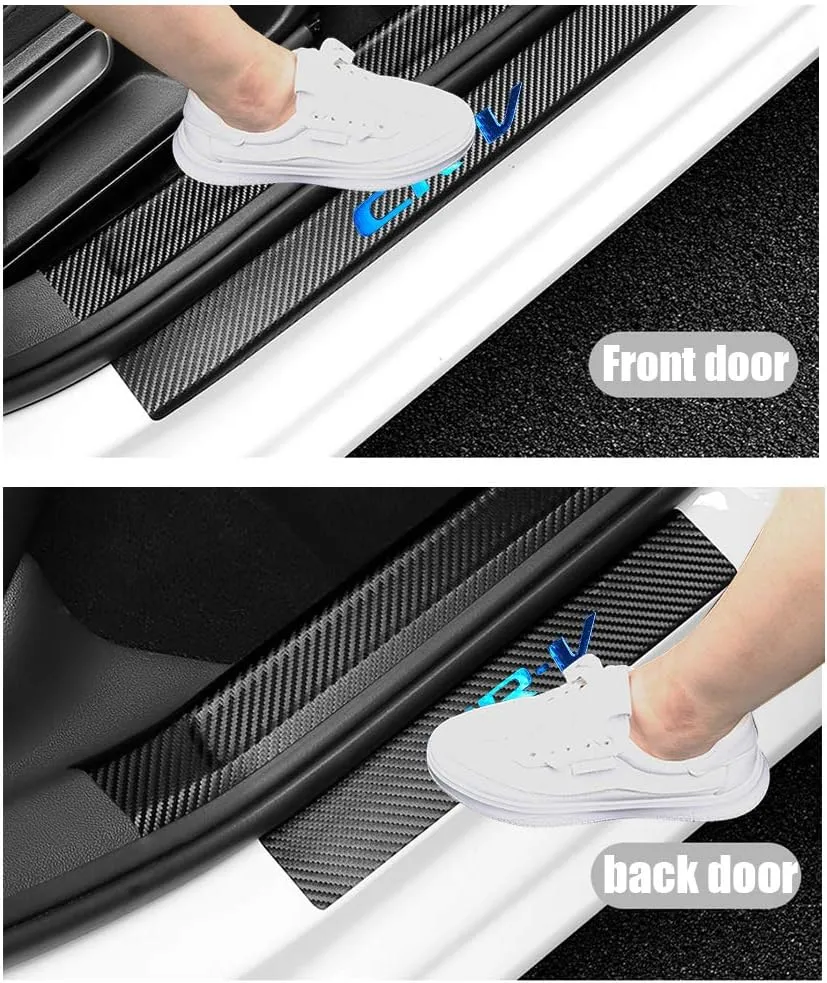 LEXLEY For 2006-2023 2024 2025 CRV CR-V Carbon Fiber Style Leather Door Sill Protector Anti-Dirty Scuff Plate Cover Guard Sills Protector Trim,Welcome Pedal Protect 4PCS -Blue