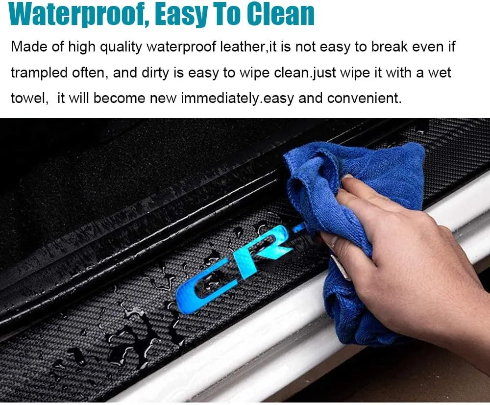 LEXLEY For 2006-2023 2024 2025 CRV CR-V Carbon Fiber Style Leather Door Sill Protector Anti-Dirty Scuff Plate Cover Guard Sills Protector Trim,Welcome Pedal Protect 4PCS -Blue