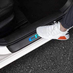 LEXLEY For 2006-2023 2024 2025 CRV CR-V Carbon Fiber Style Leather Door Sill Protector Anti-Dirty Scuff Plate Cover Guard Sills Protector Trim,Welcome Pedal Protect 4PCS -Blue
