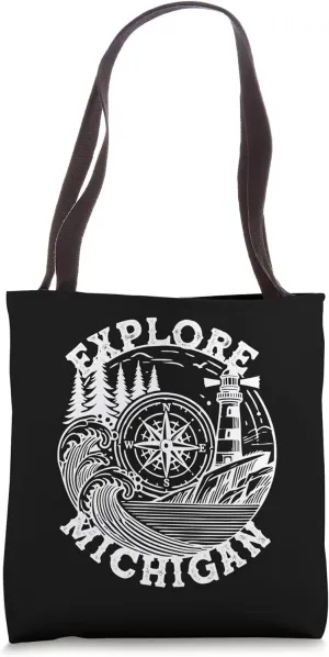 Lighthouse Compass Explore Michigan Souvenir Tote Bag