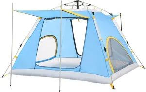 Lightweight Instant Pop Up Tent for 3-4 Person, Automatic Opening Hydraulic Double Layer Camping Tent with Porch, Portable Family Tent for Outdoor Activities