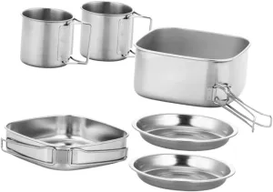 Lightweight Stainless Steel Camping Cookware 4-Piece Camping Utensils Set Pot Plate Cup Frying Pan Versatile for Adventure