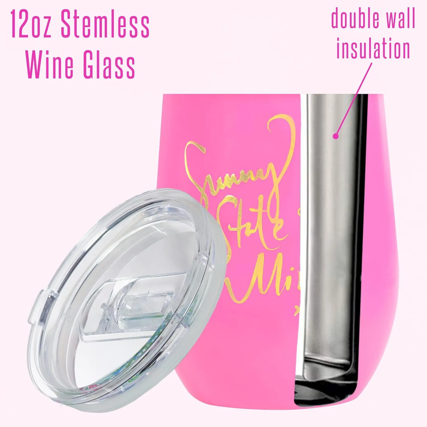 Lilly Pulitzer 12 Oz Insulated Tumbler with Lid, Pink Stainless Steel Travel Wine Glass, Double Wall Metal Cup, Sunny State of Mind