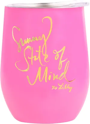 Lilly Pulitzer 12 Oz Insulated Tumbler with Lid, Pink Stainless Steel Travel Wine Glass, Double Wall Metal Cup, Sunny State of Mind
