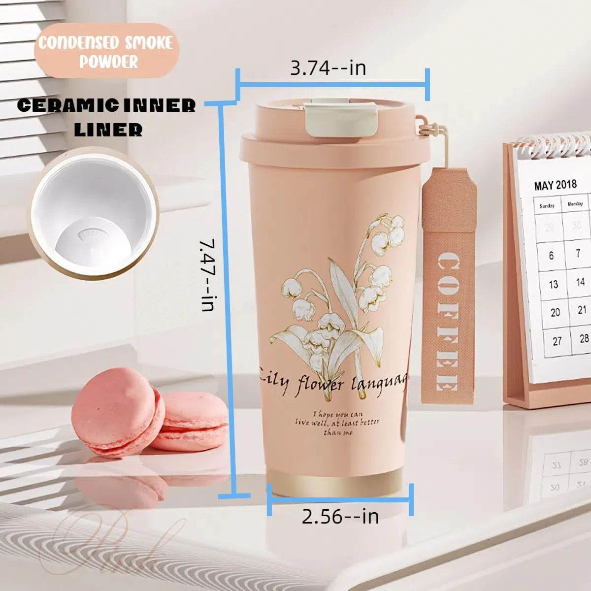 Lily Of The Valley 18 oz Tumbler, Stainless Steel Vacuum Insulated Coffee Travel Mug, Double Wall Powder Coated Insulated Coffee Mug Travel Mug With Lid Thermal Cup For Outdoor