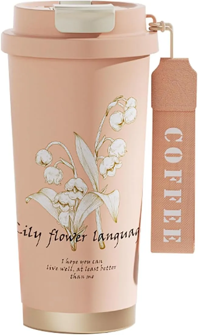 Lily Of The Valley 18 oz Tumbler, Stainless Steel Vacuum Insulated Coffee Travel Mug, Double Wall Powder Coated Insulated Coffee Mug Travel Mug With Lid Thermal Cup For Outdoor