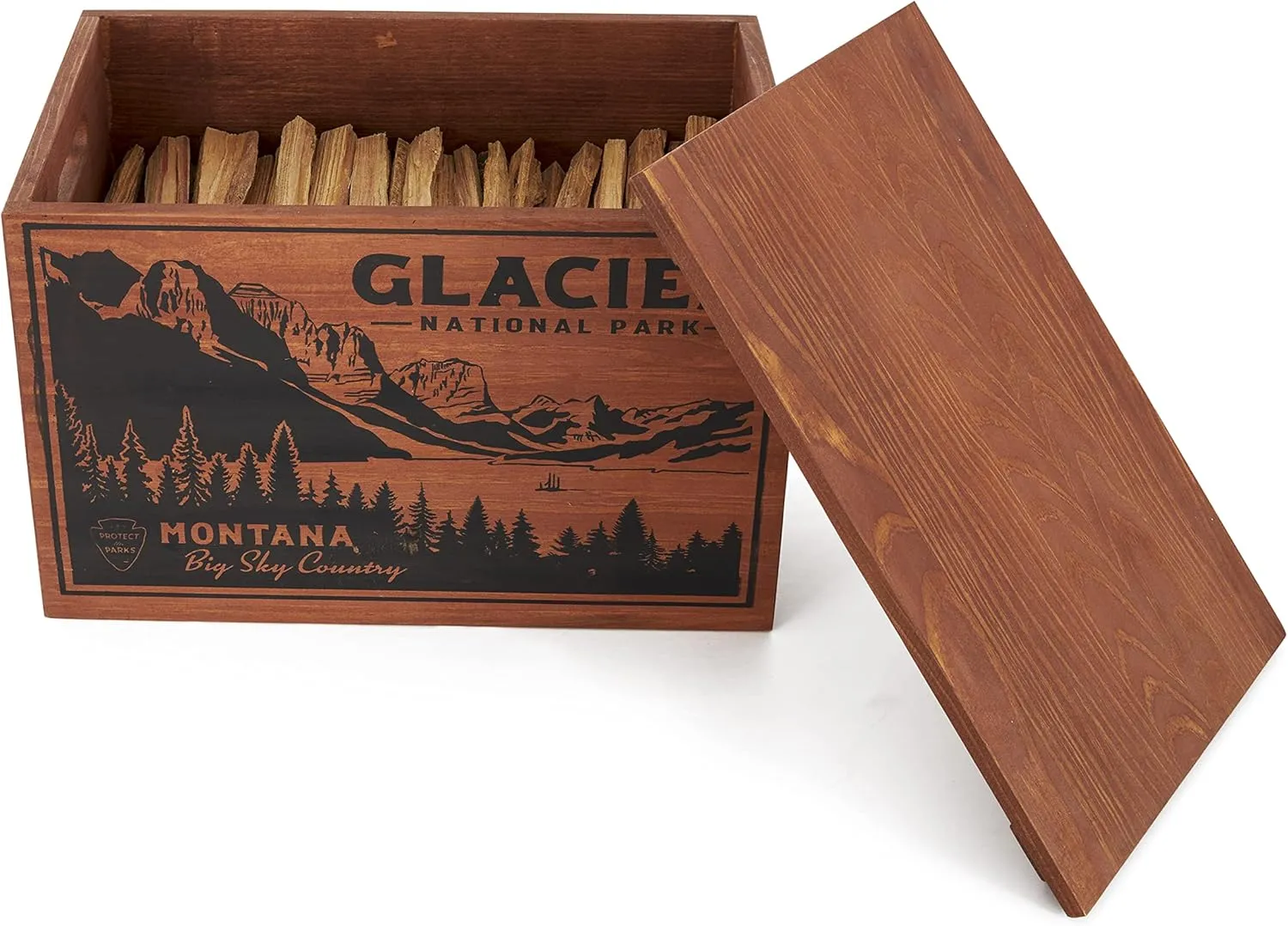 Limited Edition Protect The Parks Series All Natural Fatwood Fire Starter Sticks for Wood Stove 13-lb Wooden Crate, Glacier