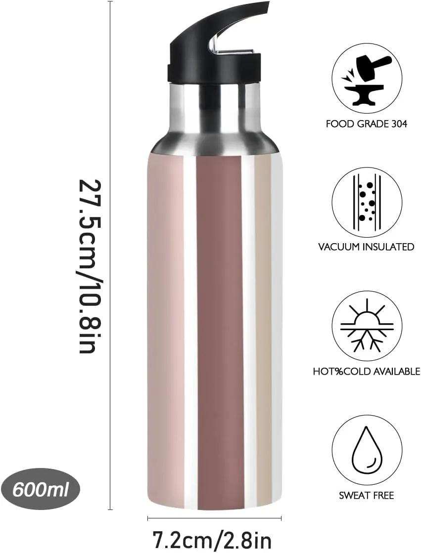 linqin Abstract Stripe Color Stainless Steel Insulated Water Bottle with Straw, BPA Free Leakproof Reusable Drink Jug for Fitness Sports Hiking Outdoors