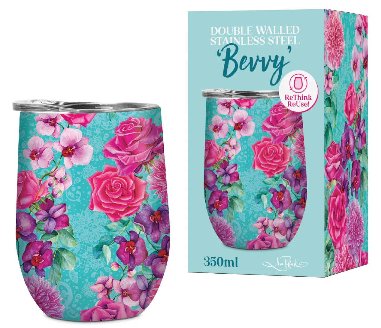 Lisa Pollock Double-walled Stainless Steel Bevvy Travel Mug