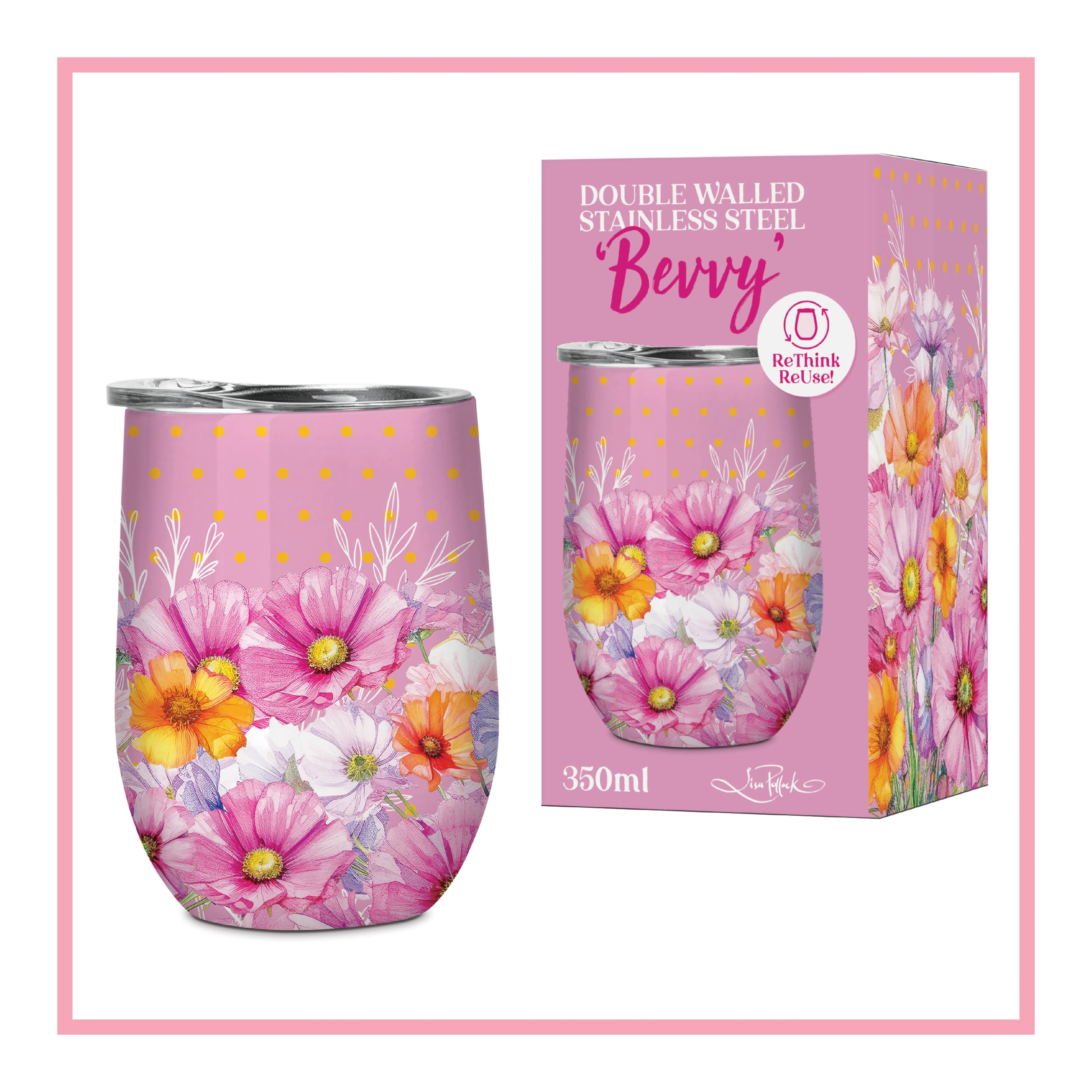 Lisa Pollock Double-walled Stainless Steel Bevvy Travel Mug