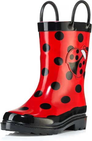 Little Girl's Red Ladybug Rubber Rain Boots - Size 5 Toddler