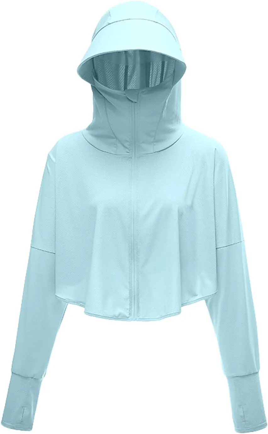 Locachy Womens UPF 50  Sun Protection Jacket Lightweight Zip up Outdoor Running Hiking Hoodie with Face Mask