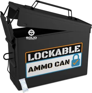 Lockable 30 & 50 Cal Metal Ammo Storage Box 9mm - Military & Army Steel Ammo Can for Ammunition Storage - Waterproof Ammo Crate Utility Box