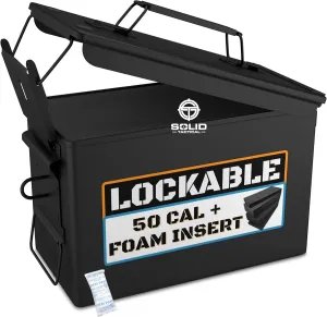 Lockable 30 & 50 Cal Metal Ammo Storage Box 9mm - Military & Army Steel Ammo Can for Ammunition Storage - Waterproof Ammo Crate Utility Box