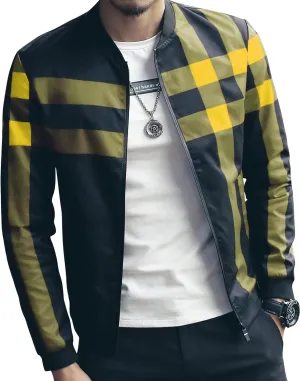 LOGEEYAR Men's Bomber Jacket Casual Lightweight Jacket Color Block Windbreaker Coat with Pocket